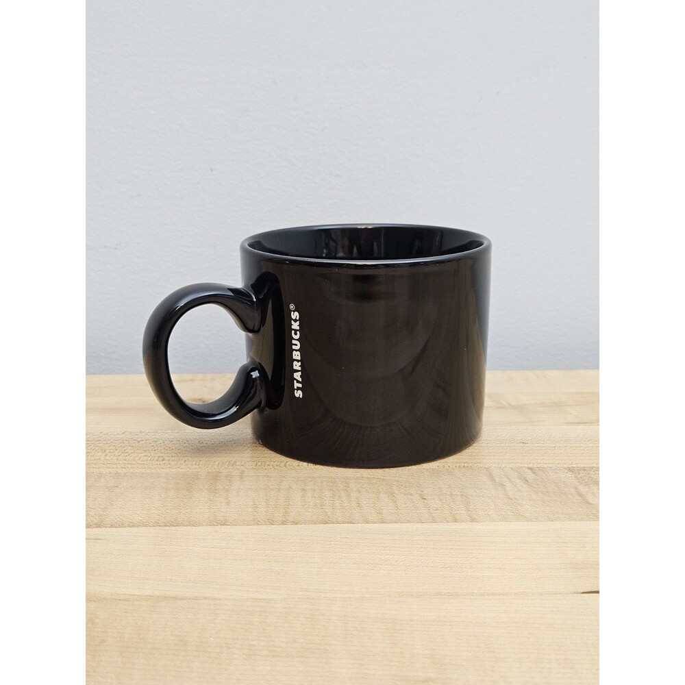 Starbucks 2017 Black Ceramic White Logo 12 oz Wide Mouth Coffee Cup Mug